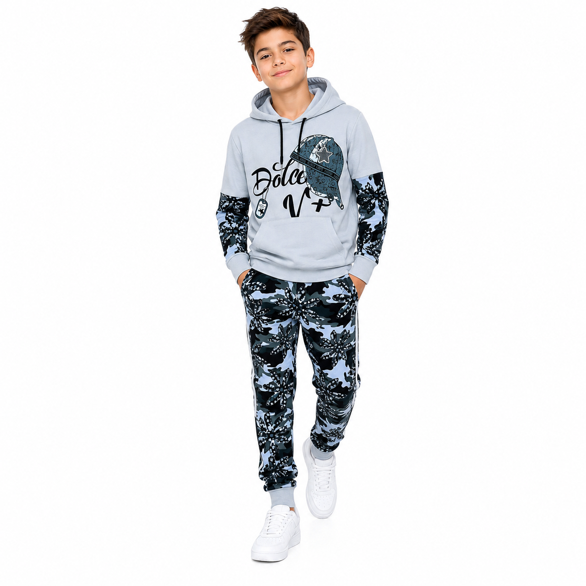 Jungen Hoodie Set – Kapuzenpullover mit Jogginghose – Camouflage – Freizeitanzug – Hausanzug – Mehrfarbig