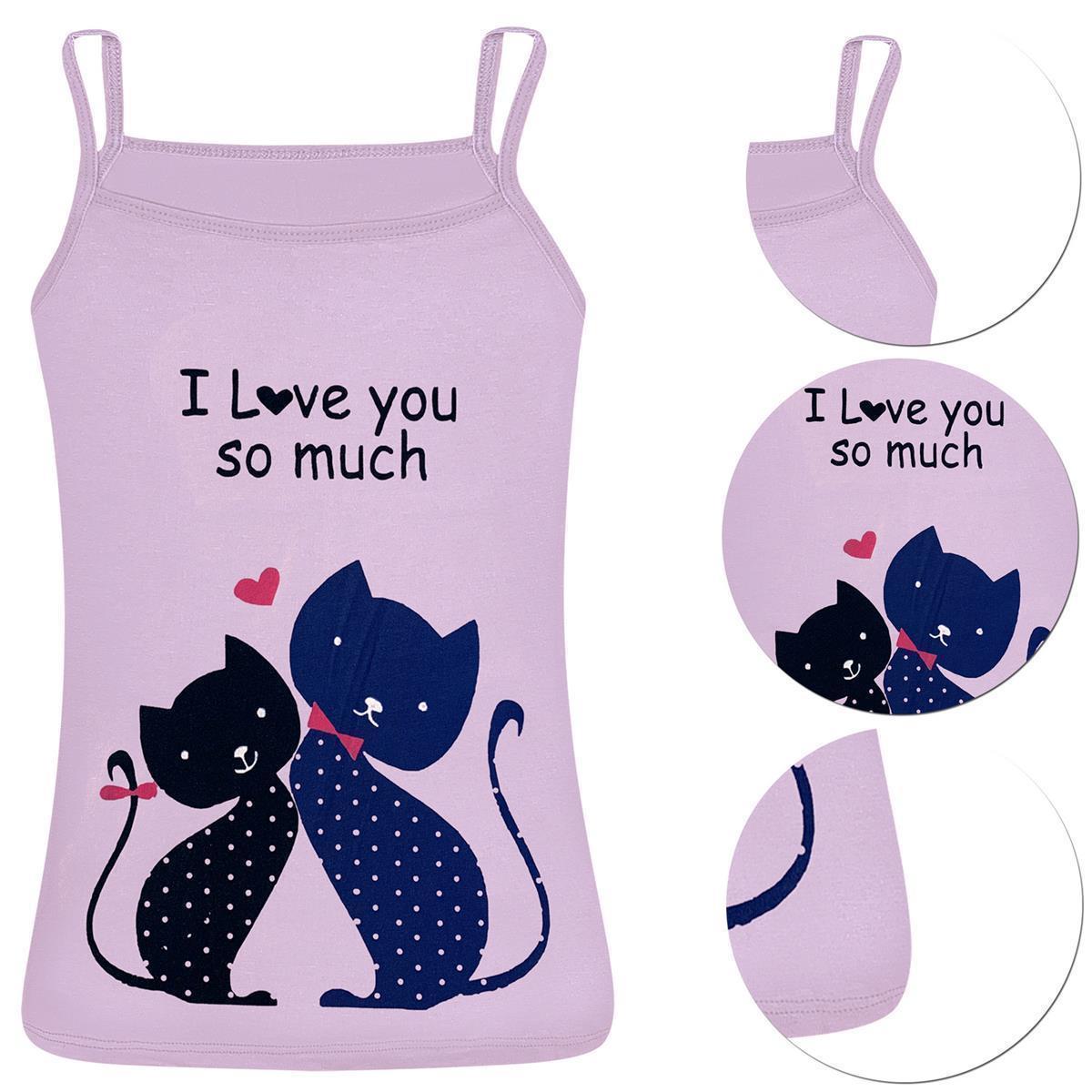 5er Set Mädchen Unterhemden - Katzen - Bunt