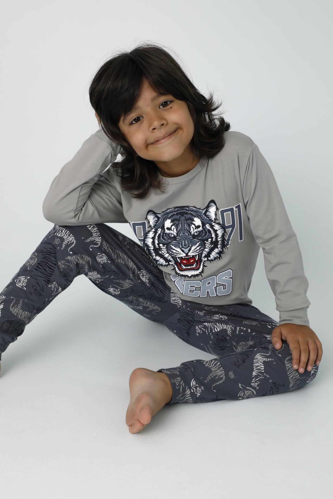 Jungen Schlafanzug zweiteilig Langarm - Tiger - Mehrfarbig