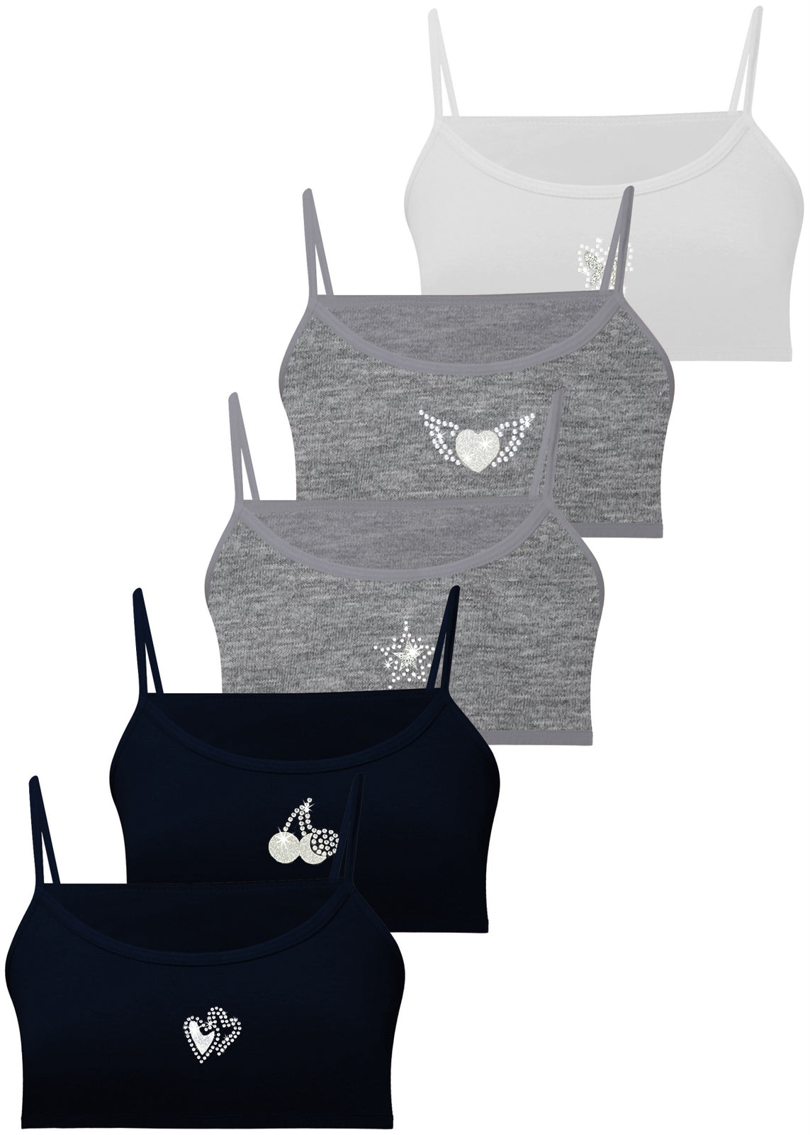 5er Set Mädchen Bustier BH - Strass - Bunt
