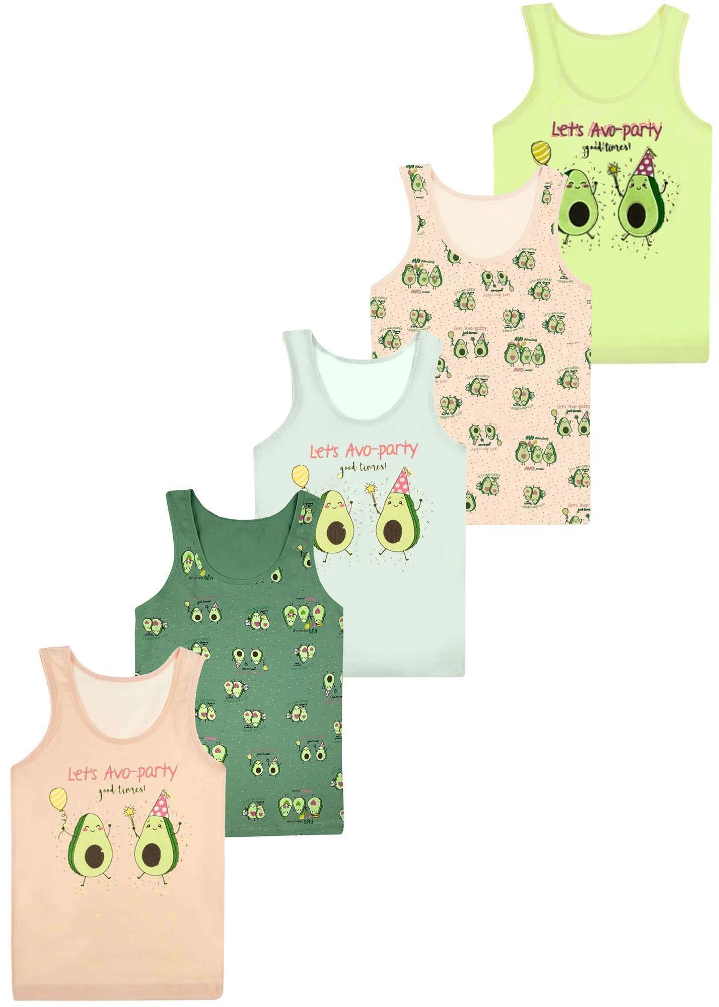 5er Set Mädchen Unterhemden - Avocado - Bunt