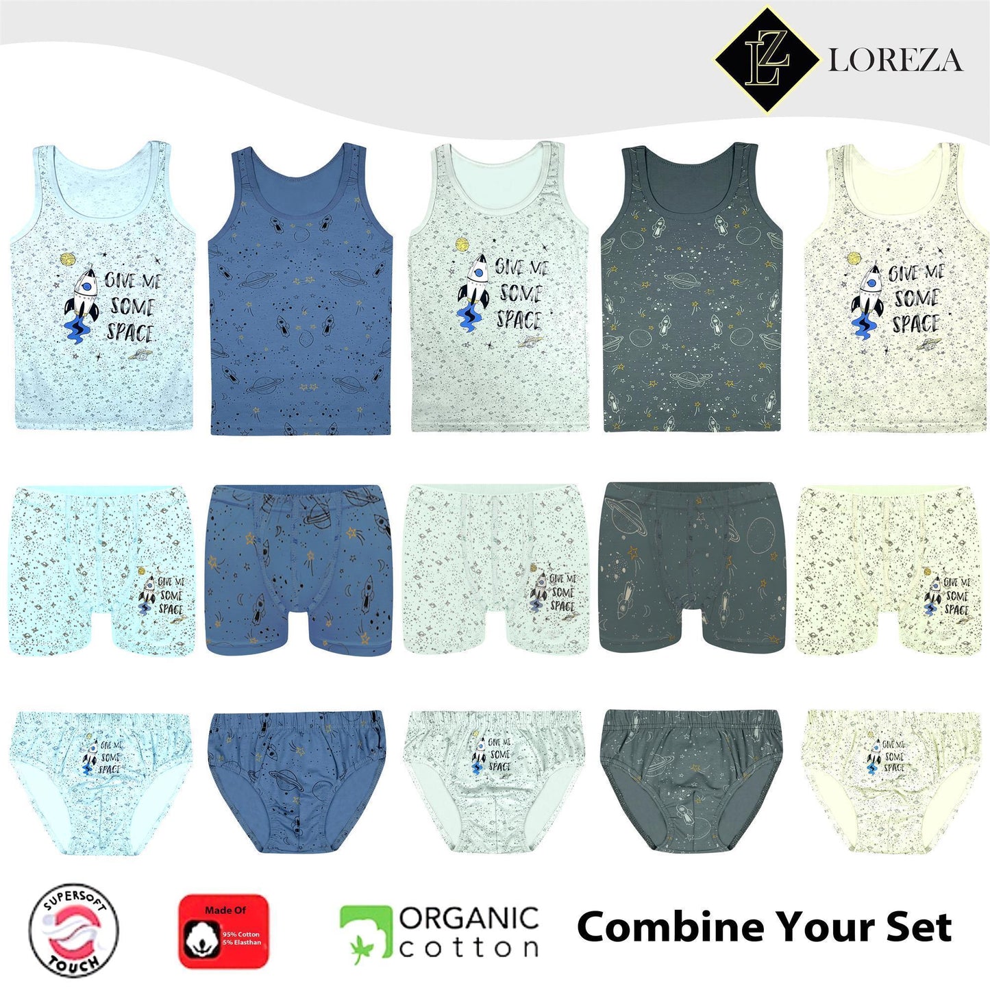 5er Set Jungen Unterhemden - Space - Bunt