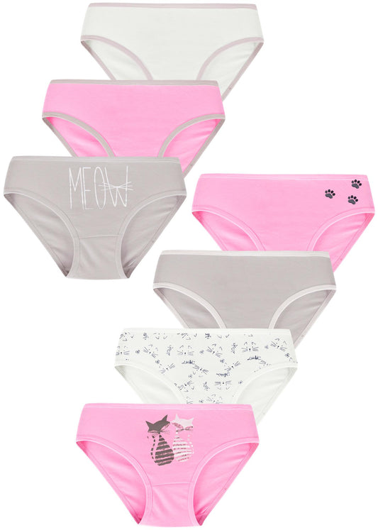 7er Set Mädchen Slips - Katzen - Bunt
