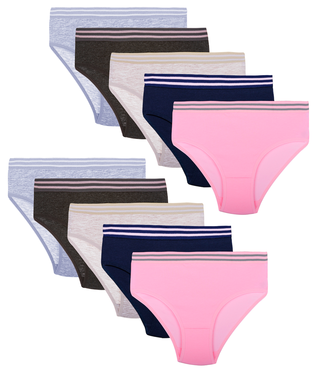 10er Set Mädchen Slips - Streifen - Bunt