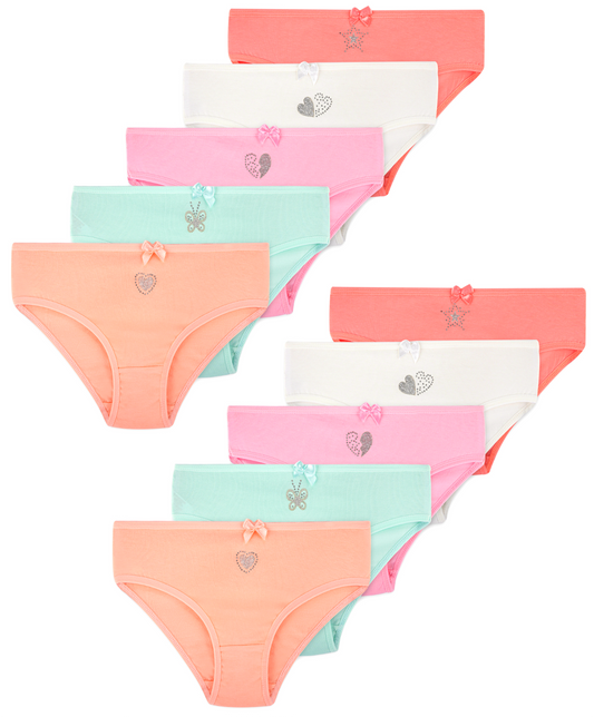 10er Set Mädchen Slips - Strass - Bunt