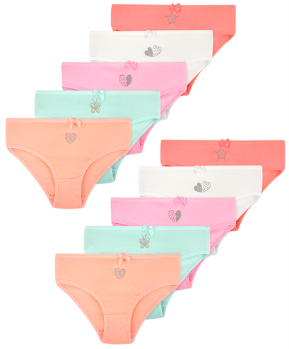 10er Set Mädchen Slips - Strass - Bunt