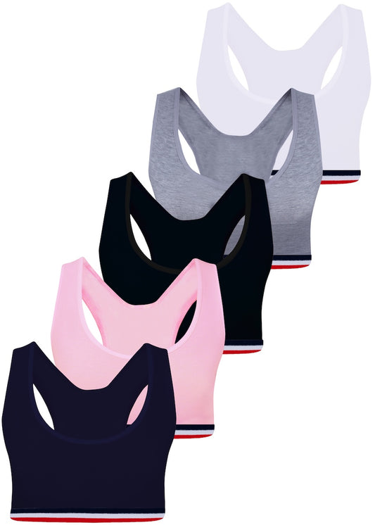 5er Set Mädchen Bustier X-Rücken - Streifen - Bunt