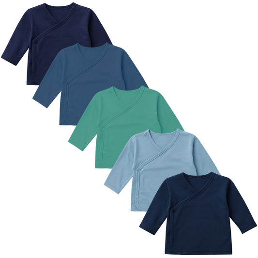 5er Set Jungen Baby Wickelshirts langarm 100% Baumwolle