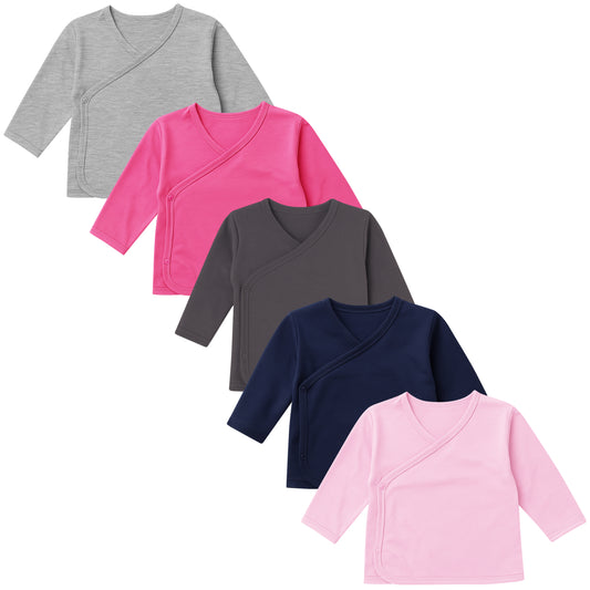 5er Set Mädchen Baby Wickelshirts langarm 100% Baumwolle