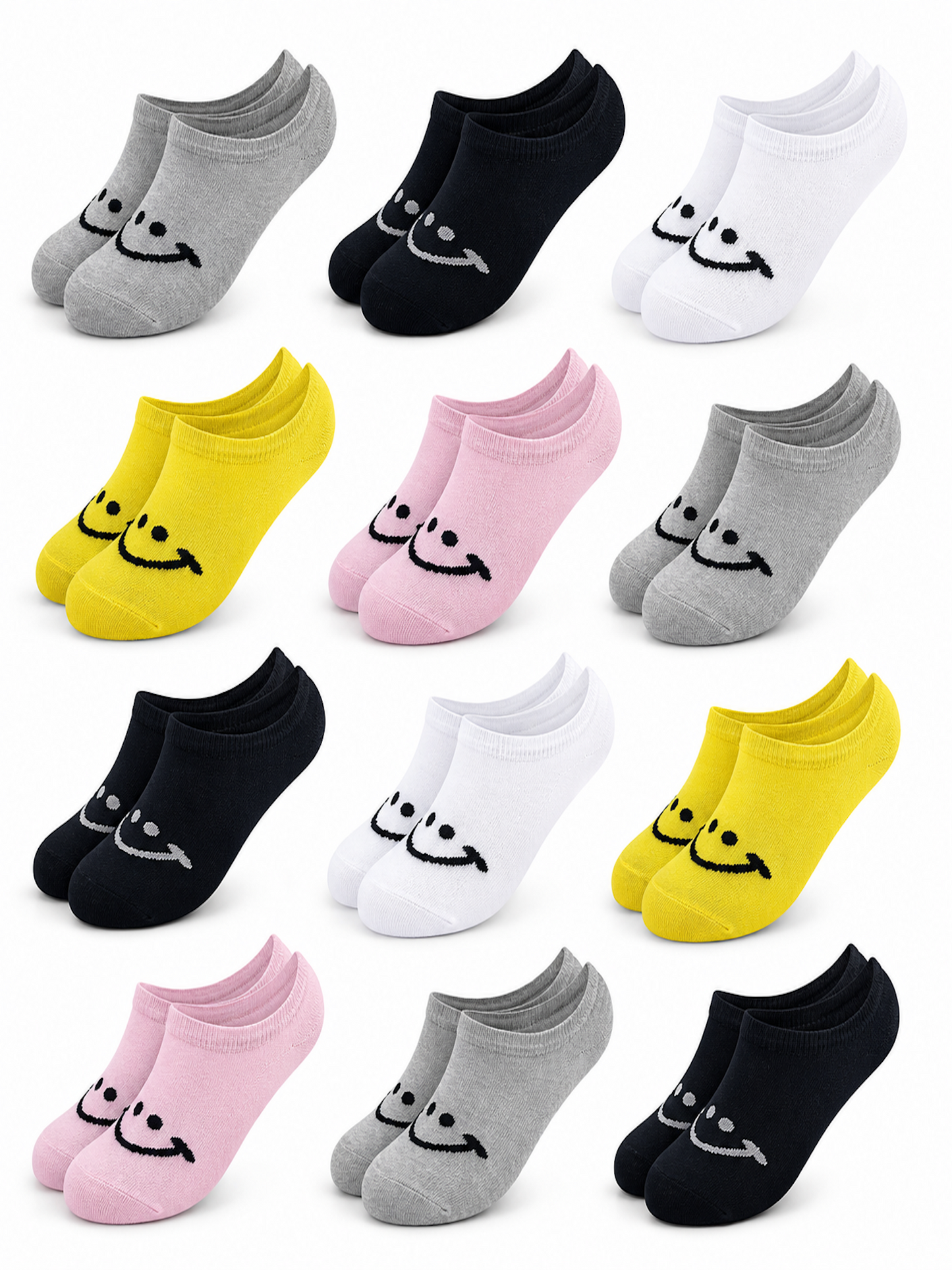 12 Paar Füsslinge - Smiley- Mehrfarbig