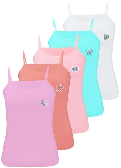 5er Set Mädchen Unterhemden - Strass - Bunt