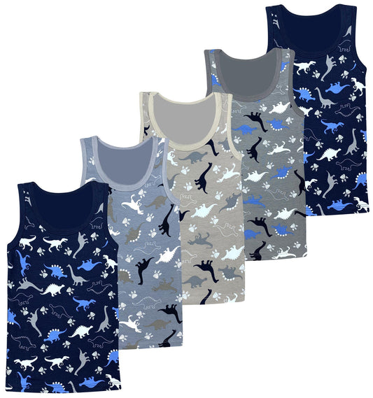5er Set Jungen Unterhemden - Dinosaurier - Bunt