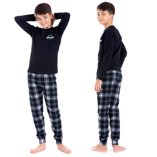 Jungen Schlafanzug Hausanzug langarm 100% Baumwolle Interlock kariert