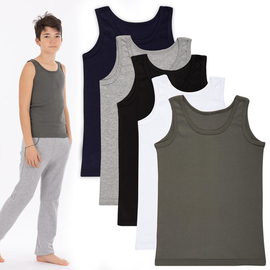 5er Set Jungen Unterhemden - Feinripp - Bunt