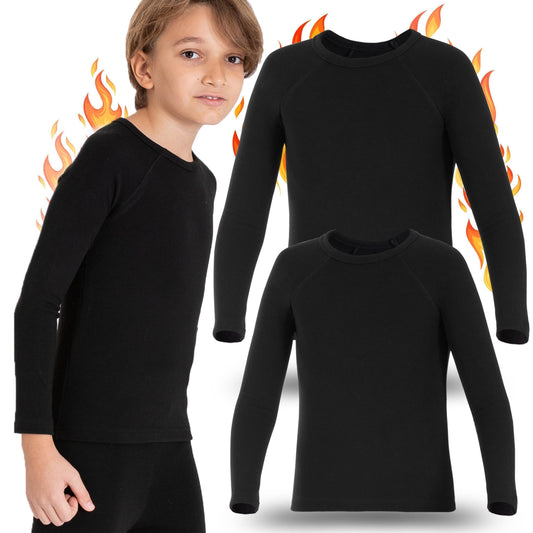 2 Kinder Jungen Mädchen Thermo Unterwäsche Langarmshirts Fleece warm