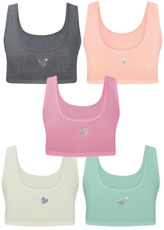 5er Set Mädchen Bustier BH - Strass - Bunt