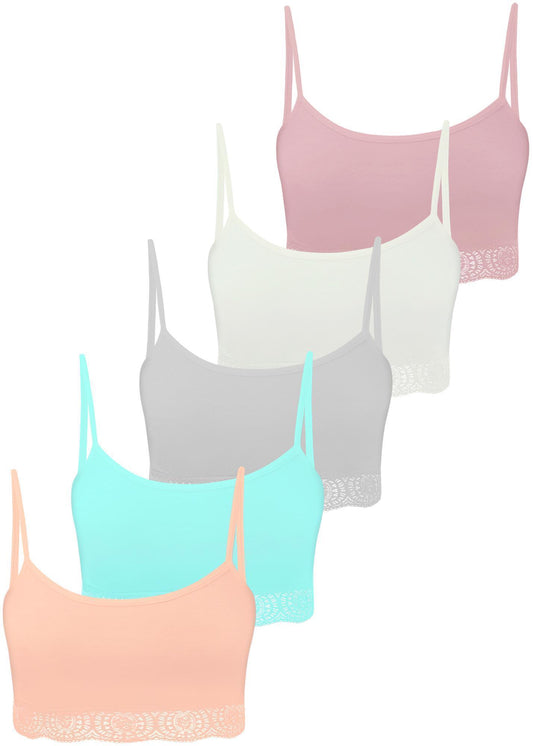 5er Set Mädchen Bustier BH - Spitze - Bunt