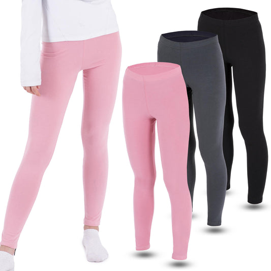 3 Mädchen Leggings Set lang Baumwolle blickdicht Freizeithose elastisch