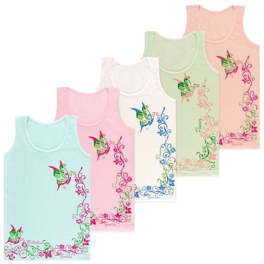 5er Set Mädchen Unterhemden - Schmetterling - Bunt