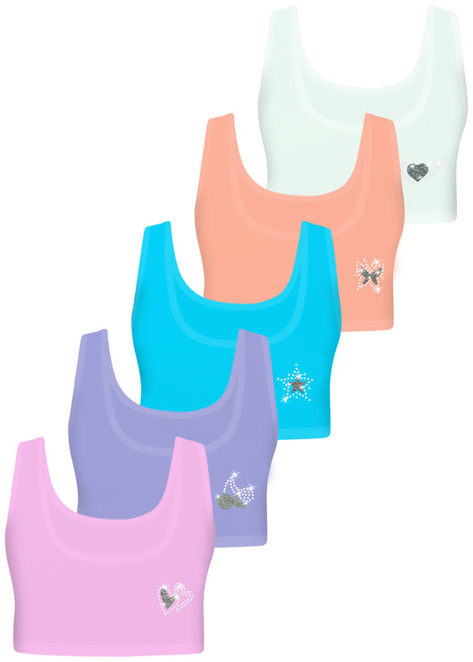 5er Set Mädchen Bustier BH - Strass - Bunt