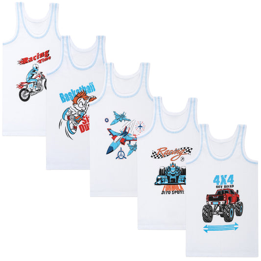 5er Set Jungen Unterhemden - Feinripp - Weiss
