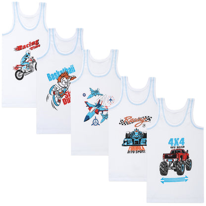 5er Set Jungen Unterhemden - Feinripp - Weiss