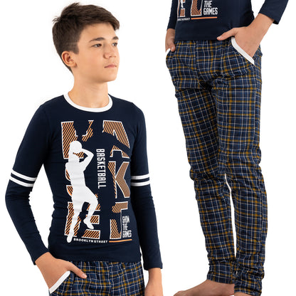 Jungen Schlafanzug zweiteilig Langarm - Basketball - Mehrfarbig