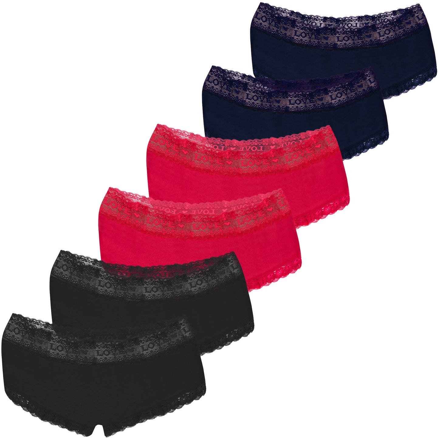 6er Set Pantys - Spitze Love - Bunt