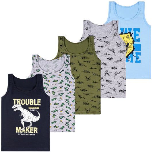 5er Set Jungen Unterhemden - Dinosaurier - Bunt
