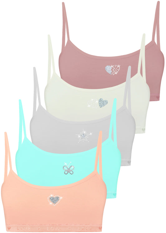 5er Set Mädchen Bustier BH - Strass - Bunt