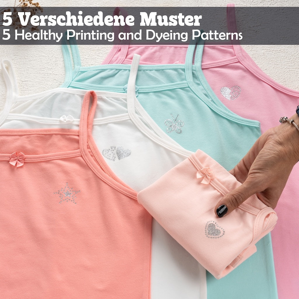 5er Set Mädchen Unterhemden - Strass - Bunt