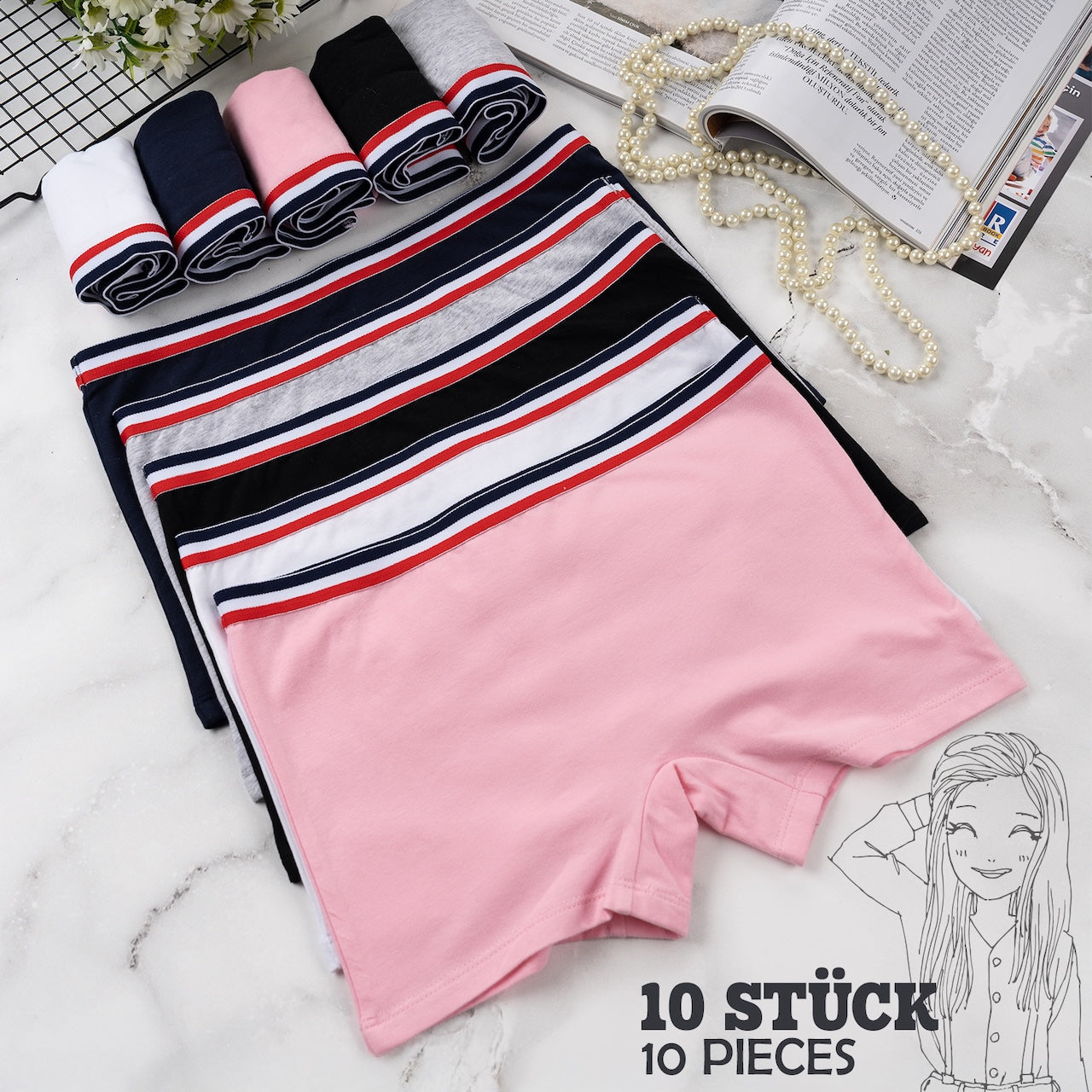 10er Set Pantys Boxershorts - Streifen