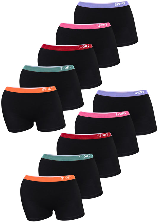 10er Set  Mädchen Pantys Boxershorts - Sport - Schwarz