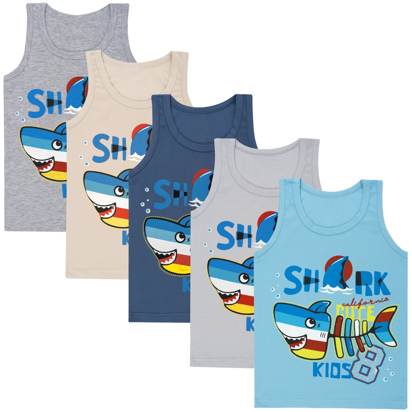 5 Jungen Unterhemden Baumwolle Tank Unterwäsche - SHARK