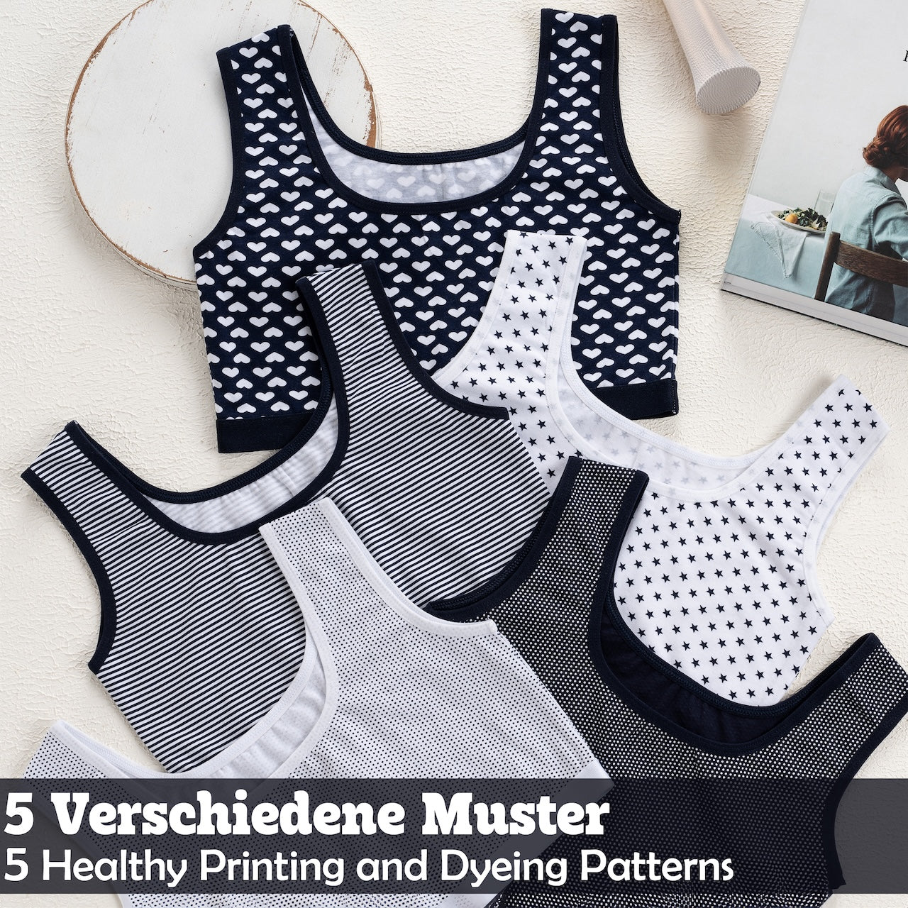 5 Mädchen Bustier Baumwolle Unterwäsche Sport BH 128-170