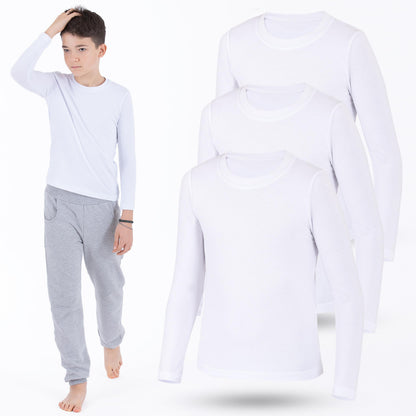 3er Pack Weiss Jungen Mädchen Langarmshirts Unterhemden Body Shirt
