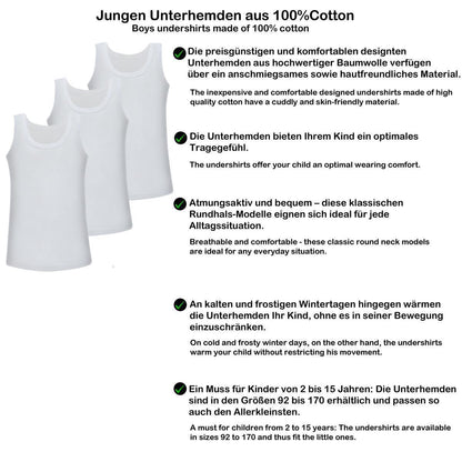 6er Set Jungen Unterhemden - Feinripp - Weiss