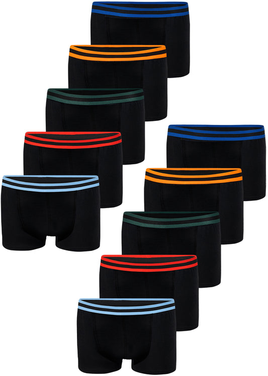 10er Set Jungen Boxershorts Baumwolle - Streifen- Schwarz