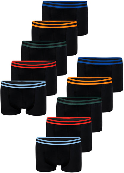 10er Set Jungen Boxershorts Baumwolle - Streifen- Schwarz