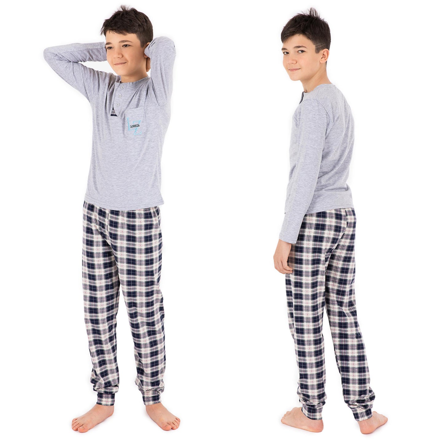 Jungen zweiteiliger Schlafanzug Langarm aus Baumwolle kariert