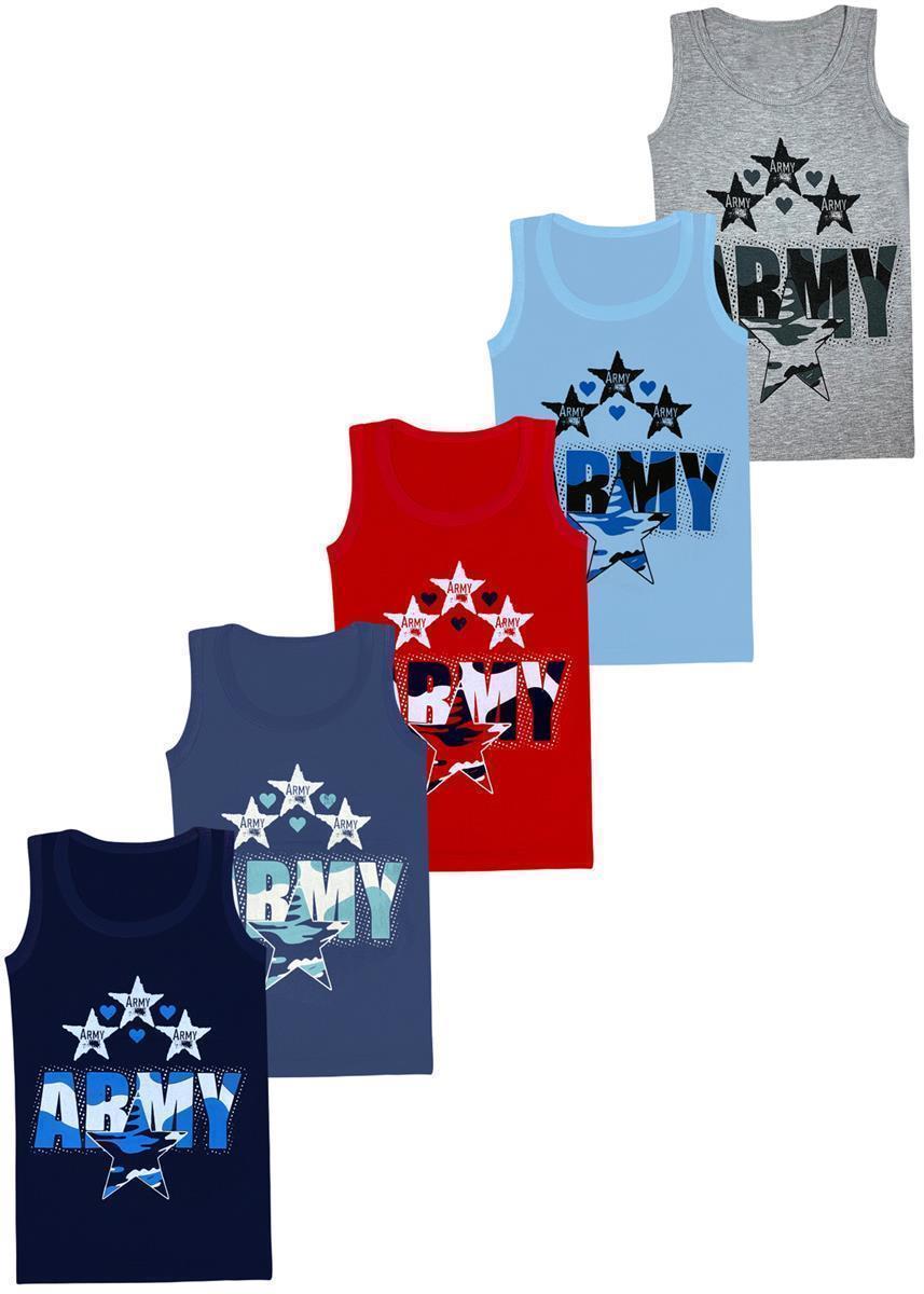 5 Jungen Unterhemden aus Baumwolle Tank Gr. 92-158 - ARMY
