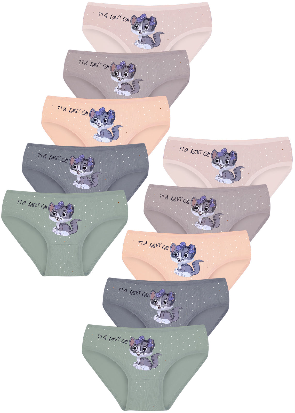 10 Mädchen Kinder Slips Katze Baumwolle Unterhosen Unterwäsche 92-146