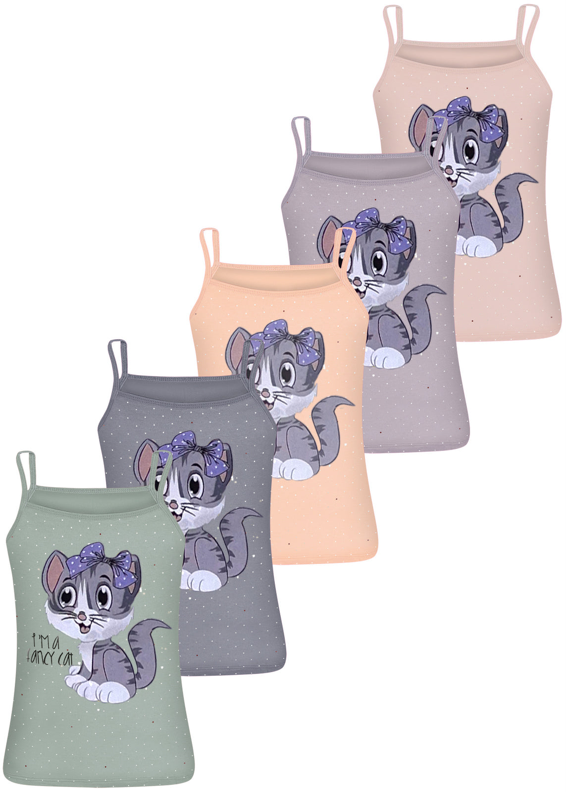 5 Kinder Mädchen Unterhemden Katze Unterwäsche Tank Baumwolle 92-170