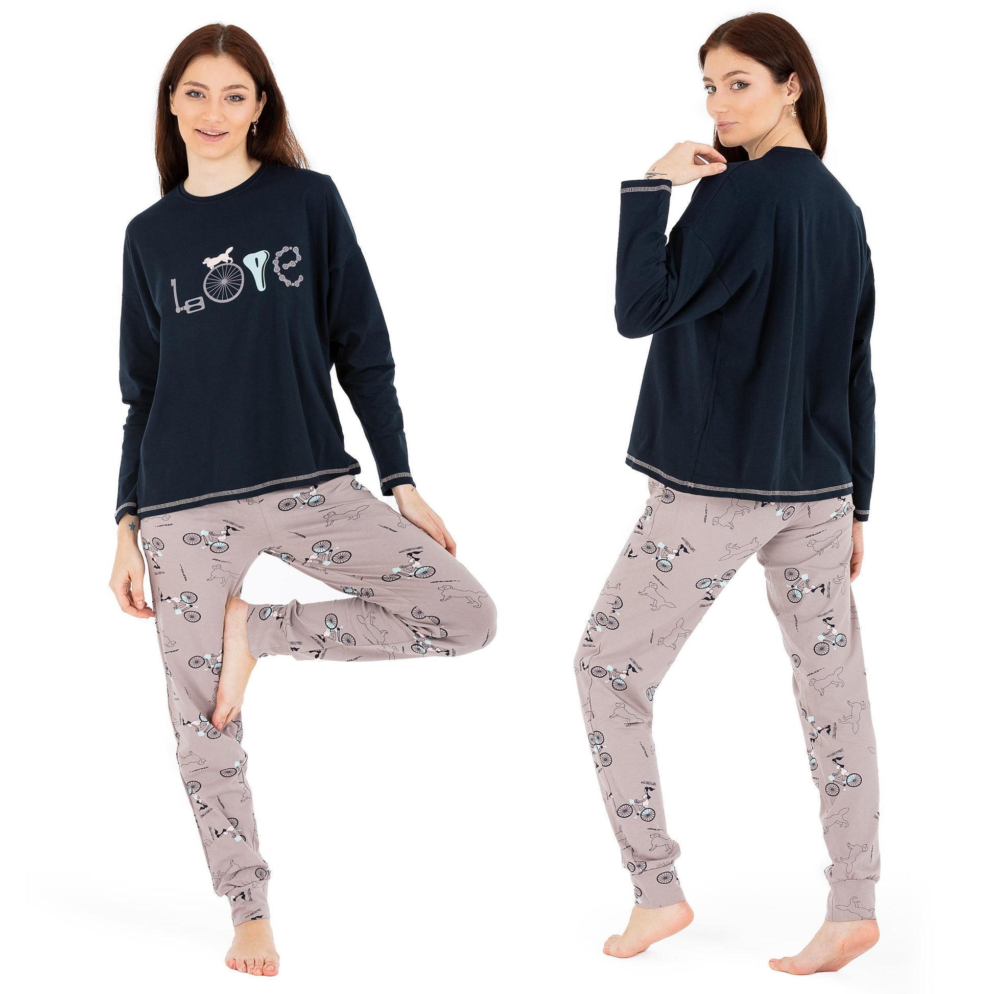 Damen Pyjama Set zweiteiliger Schlafanzug Hausanzug Nachtwäsche langarm  S-XL – LOREZA