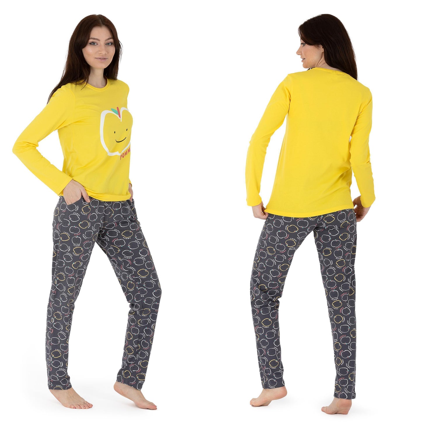 Schlafanzug Pyjama langarm- Apple - Bunt