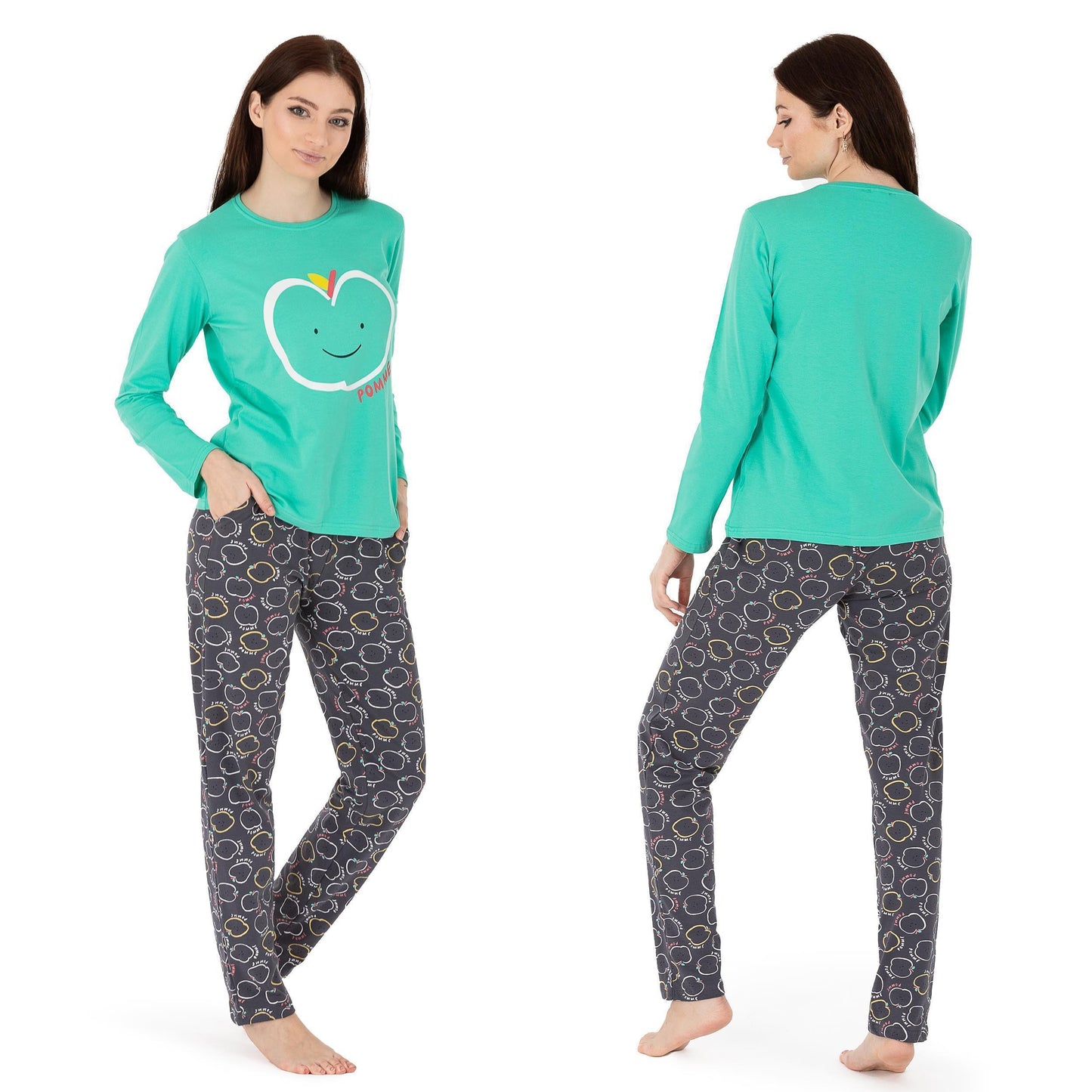Schlafanzug Pyjama langarm- Apple - Bunt