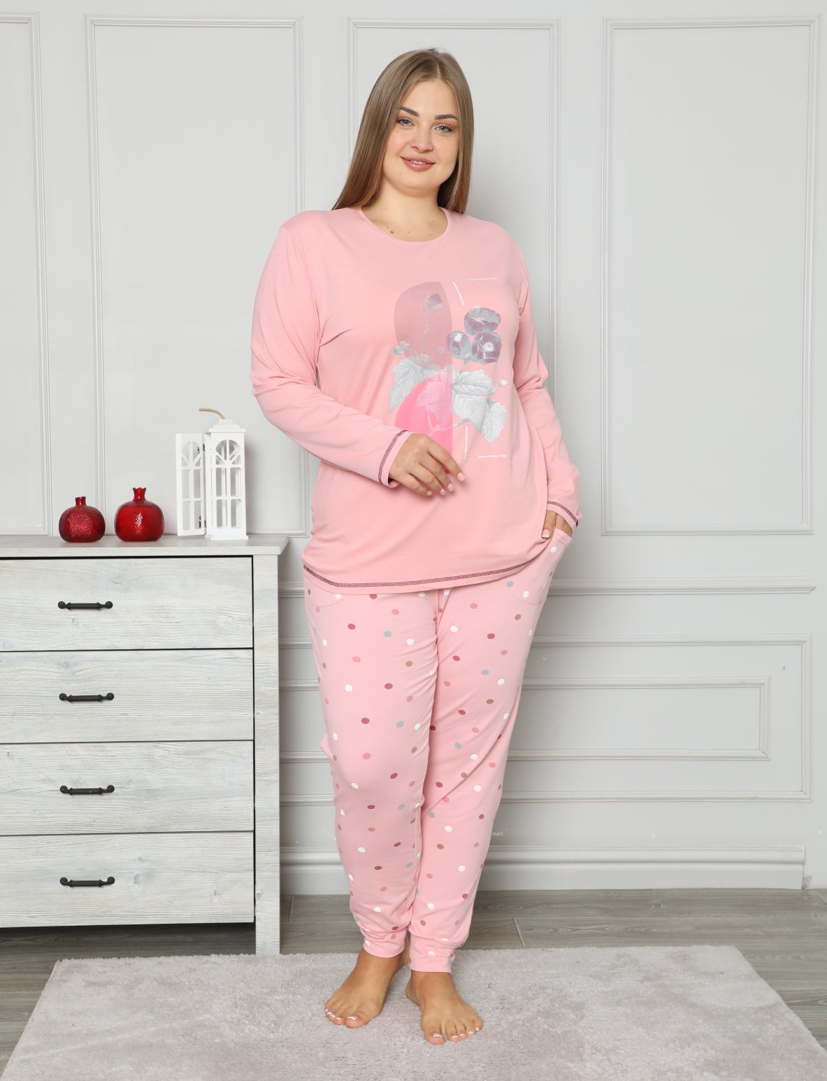 Damen Pyjama Übergröße Schlafanzug Hausanzug Nachtwäsche langarm 2XL-5XL