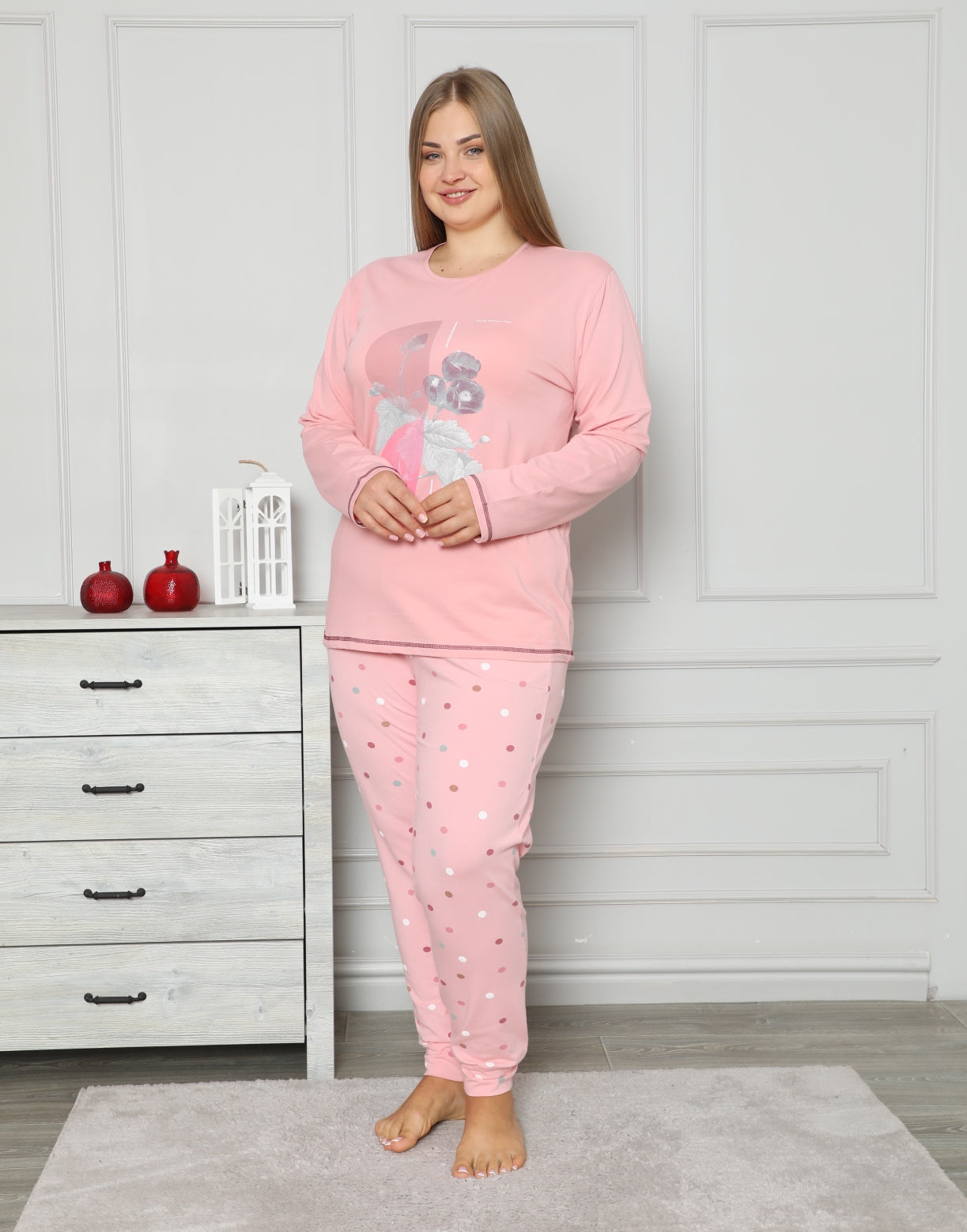 Damen Pyjama Übergröße Schlafanzug Hausanzug Nachtwäsche langarm 2XL-5XL