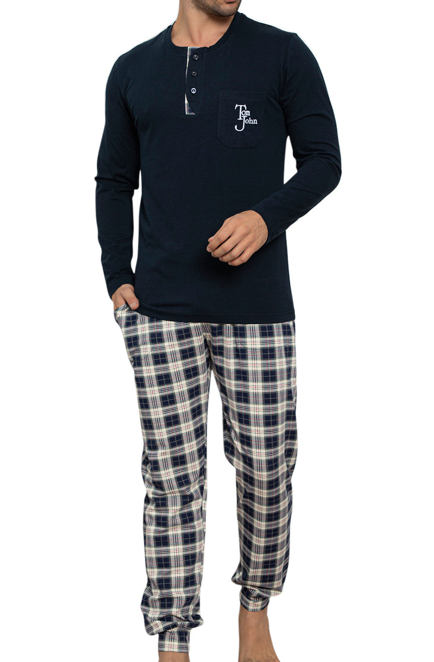 Herren Pyjama kariert langarm Baumwolle Schlafanzug Hausanzug Nachtwäsche M-5XL
