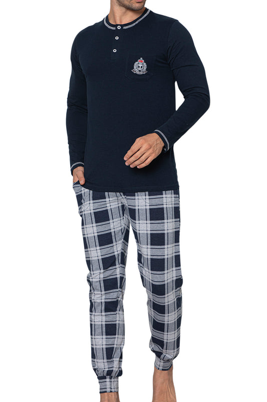 Herren Pyjama langarm Baumwolle kariert Schlafanzug Hausanzug Nachtwäsche M-5XL